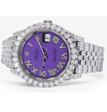 Iced Out Moissanite Diamond Purple Dial Wrist Watch