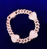 Moissanite Iced Out Heart With Cuban Link Hip Hop Bracelet