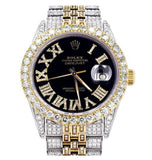 Black Dial Dual Tone Moissanite Iced Out Watch