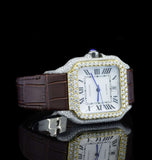 Fabulous Leather Belt Iced Out Moissanite Casual Wear Watch