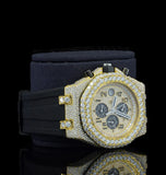 Iced Out Moissanite Diamond Black Rubber Strap Watch