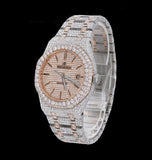 Dual Tone Iced Out Moissanite Diamond Elegant Wrist Watch