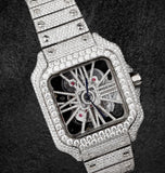 Skeleton Dial Iced Out Moissanite Diamond Customize Watch