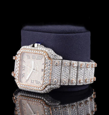 Iced Out Moissanite Dual Tone Wrist Watch Gift For Him