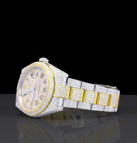 Dual Tone Iced Out Moissanite Datejust Luxury Wrist Watch