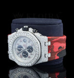 Iced Out Moissanite Diamond Fabulous Red Rubber Band Watch