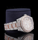 Dual Tone Roman Numeral Iced Out Moissanite Watch