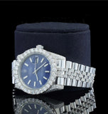 Luxury Blue Dial Iced Out Moissanite Diamond Watch