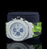 Iced Out Moissanite Diamond Green Color Belt Wrist Watch