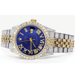 Elegant Moissanite Dual Tone Iced Out Blue Dial Watch