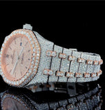 Dual Tone Rapped Style Moissanite Diamond Iced Out Wrist Watch