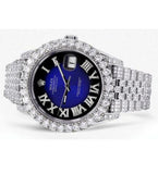 Amazing Blue Dial Iced Out Moissanite Watch For Men's