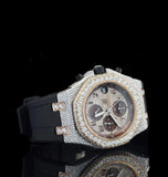 Dual Tone Moissanite Iced Out Rubber Belt Watch