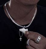 Moissanite Iced Out Praying Hands With Cross Pendant