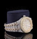 Dual Tone Moissanite Diamond Iced Out Wrist Watch For Men's