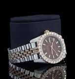 Iced Out Moissanite Diamond Brown Dial Dual Tone Wrist Watch