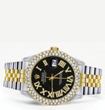 Dual Tone Moissanite Diamond Classic Black Dial Watch