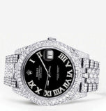 Roman Numeral Black Dial Moissanite Diamond Watch