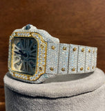 Skeleton Dual Tone Iced Out Moissanite Wrist Watch
