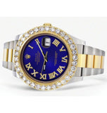 Dual Tone Moissanite Diamond Blue Dial Fabulous Wrist Watch