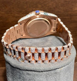 Rose Tone Brown Dial Fully Bling Moissanite Diamond Men's Watch Gift For Him