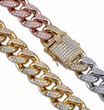 Moissanite Iced Out Three Tone Cuban Link Hip Hop Bracelet