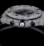 Iced Out Moissanite Diamond Rubber Chronograph Watch