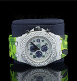 Iced Out Moissanite Diamond Green Color Belt Wrist Watch