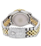 Iced Out Moissanite Dual Tone Purple Dial Wrist Watch