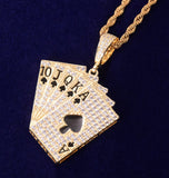 Hip Hop Royal Flush Pendant Moissanite Iced Out Poker Card Pendant