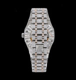 Dual Tone Iced Out Moissanite Diamond Elegant Wrist Watch