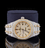 Dual Tone Moissanite Diamond Iced Out Wrist Watch For Men's