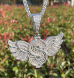 Moissanite Dollar Sign Hip Hop Pendants with Wings