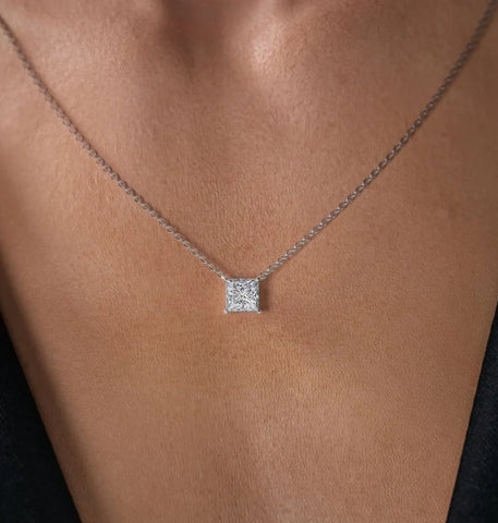 Princess Cut Moissanite Hidden Halo Pendant