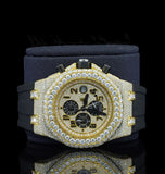 Iced Out Moissanite Diamond Black Rubber Strap Watch