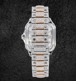 Dual Tone Iced Out Moissanite Diamond Skeleton Watch