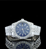 Luxury Blue Dial Iced Out Moissanite Diamond Watch