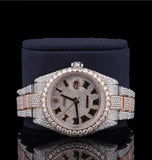 Dual Tone Roman Numeral Iced Out Moissanite Watch