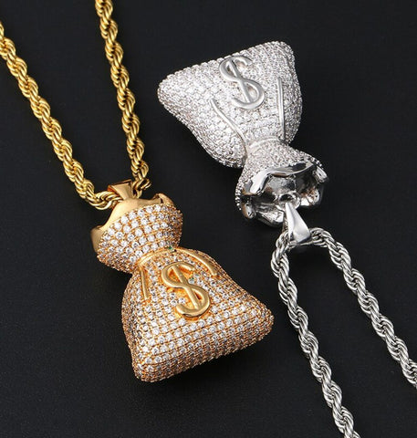 Iced Out Colorless Moissanite Money Bag Hip Hop Pendant