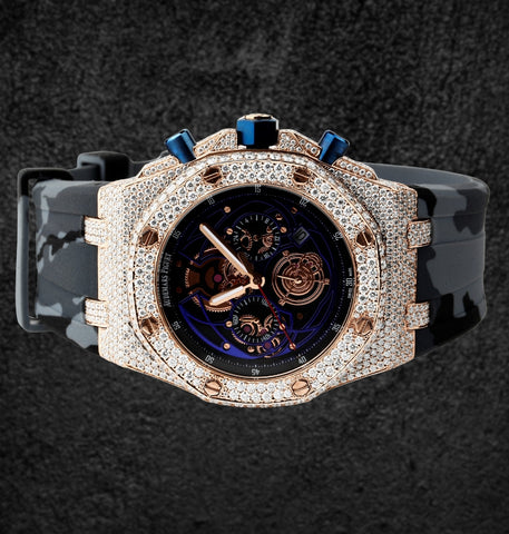 Iced Out Moissanite Rubber Strap Wrist Watch