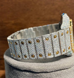 Skeleton Dual Tone Iced Out Moissanite Wrist Watch