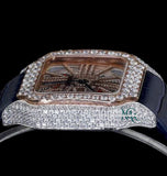 Leather Belt Skeleton Moissanite Diamond Daily Wear Watch