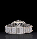 Dual Tone Skeleton Iced Out Moissanite Watch For Men's