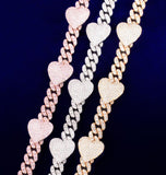 Moissanite Iced Out Heart With Cuban Link Hip Hop Bracelet