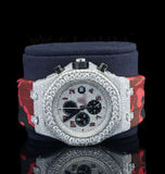 Iced Out Moissanite Diamond Fabulous Red Rubber Band Watch