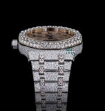 Dual Tone Arabic Numeral Iced Out Moissanite Watch