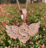 Moissanite Dollar Sign Hip Hop Pendants with Wings