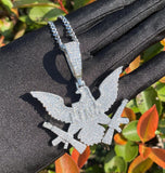Iced Out Moissanite Eagle With Guns Hip Hop Pendant