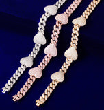 Moissanite Iced Out Heart With Cuban Link Hip Hop Bracelet