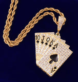 Hip Hop Royal Flush Pendant Moissanite Iced Out Poker Card Pendant